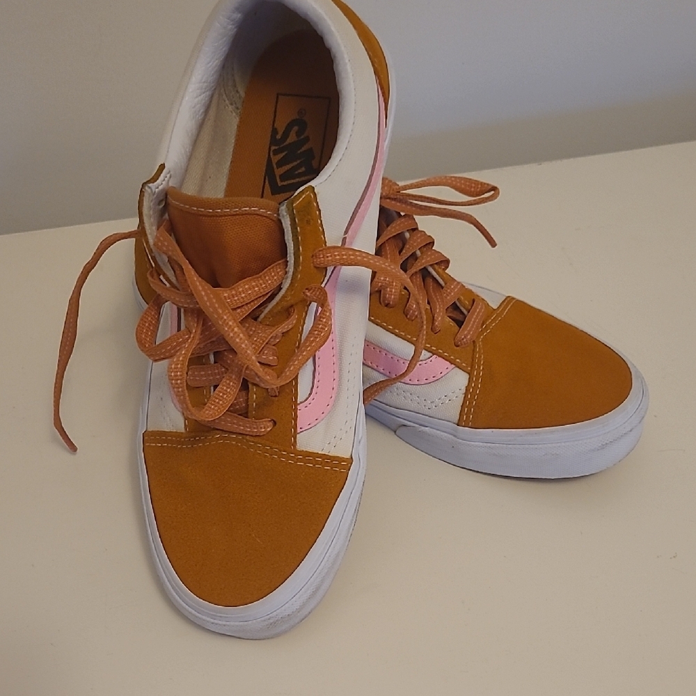 Vans Women's White, Orange, and Pink Sneakers - Picture 4 of 12